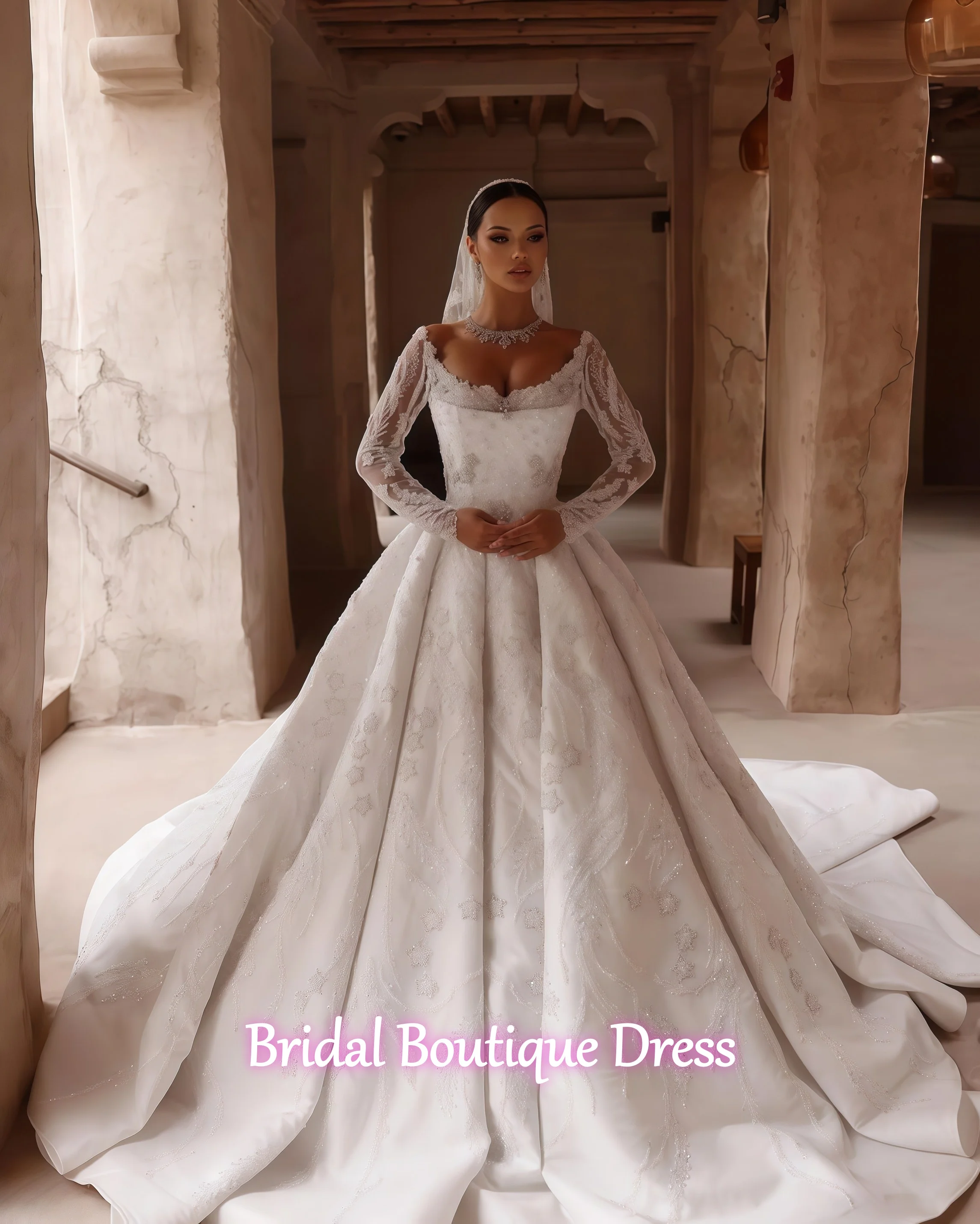 

Gorgeous Wedding Dresses Crystal Sequins Beading Bridal Ball Gowns Long Sleeve Customized Princess Bride Dress Vestidos De Novia