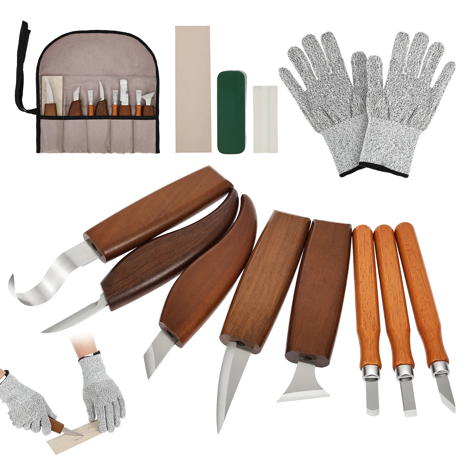 14 In 1 Wood Carving Kit Ergonomic Whittling Chisel Hand Tool Kit Beginners Carving Starter Set with Storage Bag Men's Presents