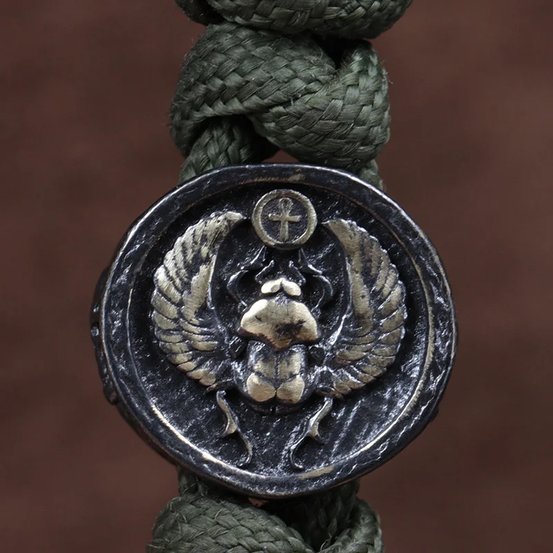 Dung Beetle Ankh Brass Knife Beads Punk EDC Outdoor DIY Paracord Woven Lanyard Pendant Retro Umbrella Rope Bracelets Accessories