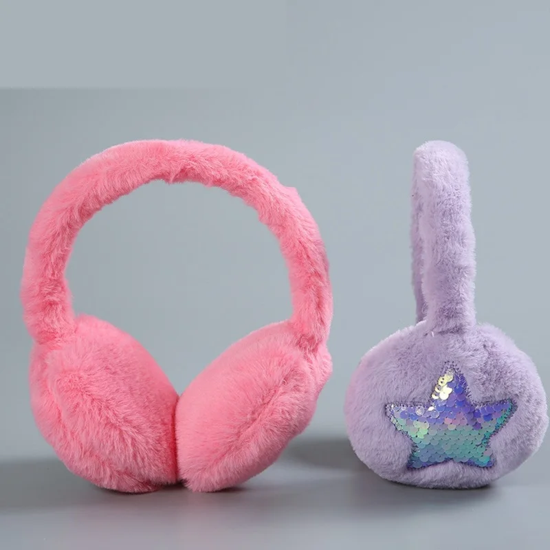 Earmuffs de pelúcia brilhante de lantejoulas para crianças, Earflaps macios, bandana vintage, meninos e meninas, boné unisex, moda ao ar livre,