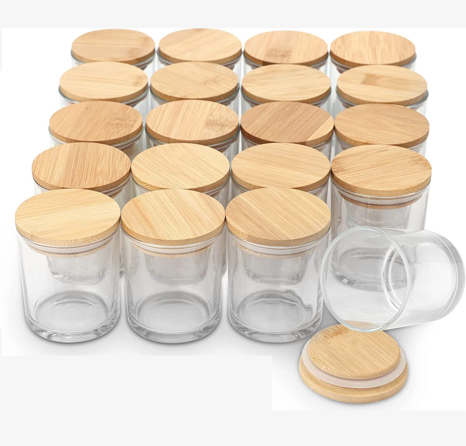 4pcs Clear Glass Candle Jars with Bamboo Lids for Making Candles 6 OZ Empty Candle Tins Bulk Candle Containers