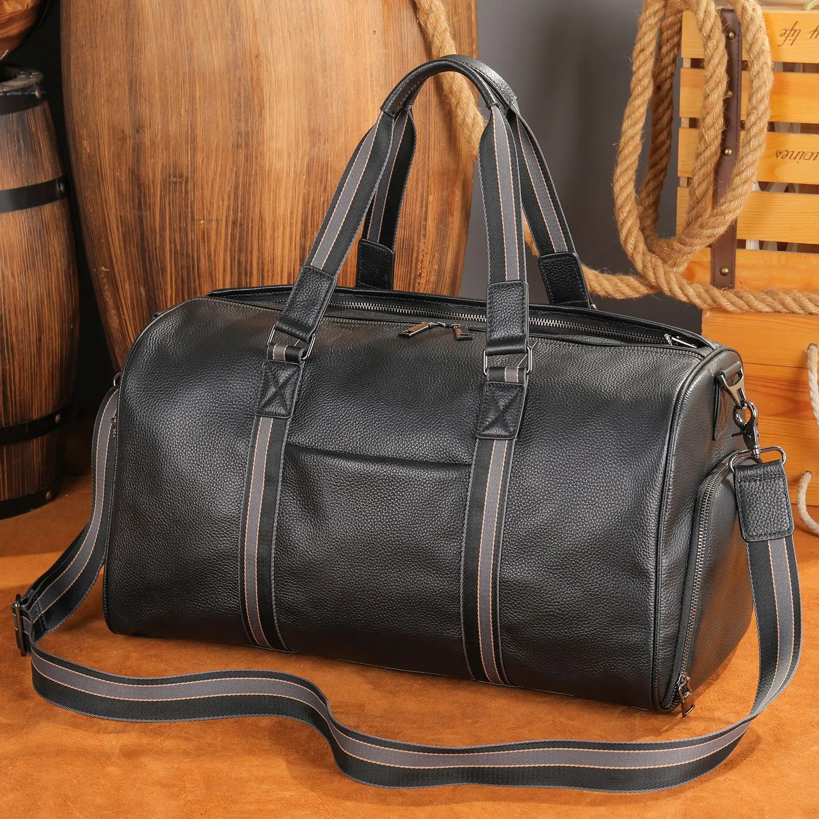 Vintage Men's Travel Bag Genuine Leather Hand Luggage Boston Bag Duffle Large Capacity Shoulder For Men Gift