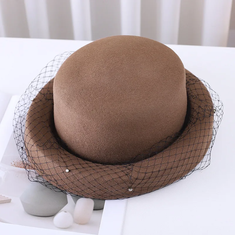 French elegant mesh beret High quality Australian wool top hat Hepburn style banquet fashion hat