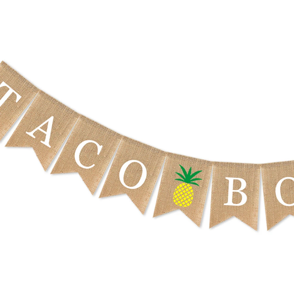 

Burlap Banner Taco Bout Party Sign Bunting Hanging Summer Themed Decor Rustic Material Lightweight Safe Flutter Wind