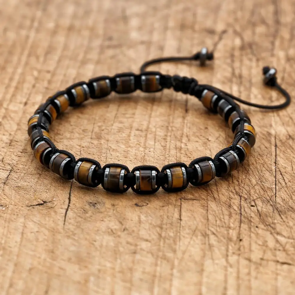 

Handmade Man Jewelry Tiger Eye Stone Hematite Braided Bracelet Charm Bracelet for Couple