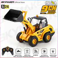 HuiNa 1/24 RC Excavator 9 Channel 2.4G Remote Control Alloy Digging Bucket Led Light Excavator Model RC Truck Toys Gift for Boy