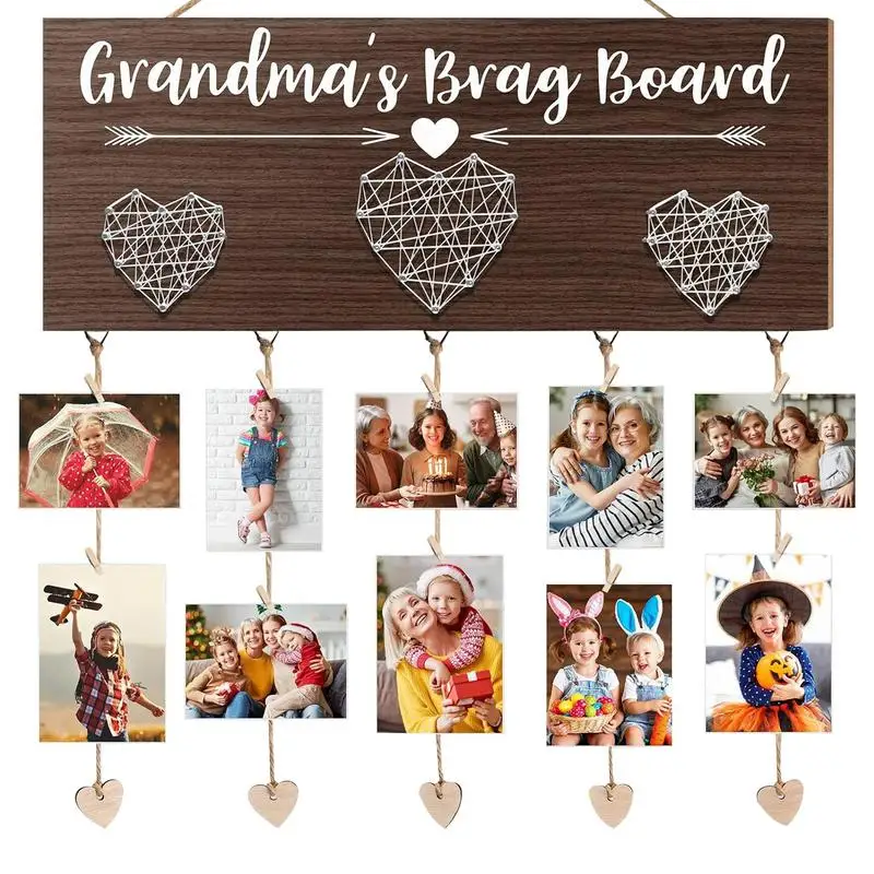 Grandkids Photo Holder Wooden Grandma Picture Frame Grandkids Wall Decor Grandkids Photo Ornament Photo Display Board 30 Clips