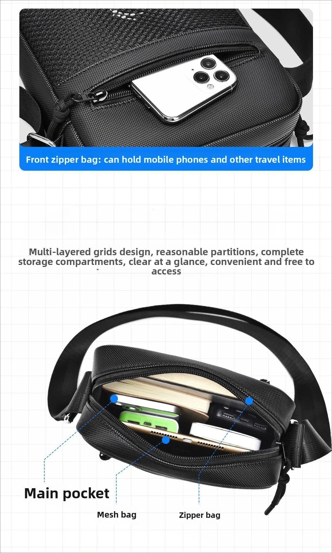 The New Men's Crossbody Bag Is A Casual and Versatile Single-shoulder Bag with A Large Waterproof Capacity and Multiple Layers