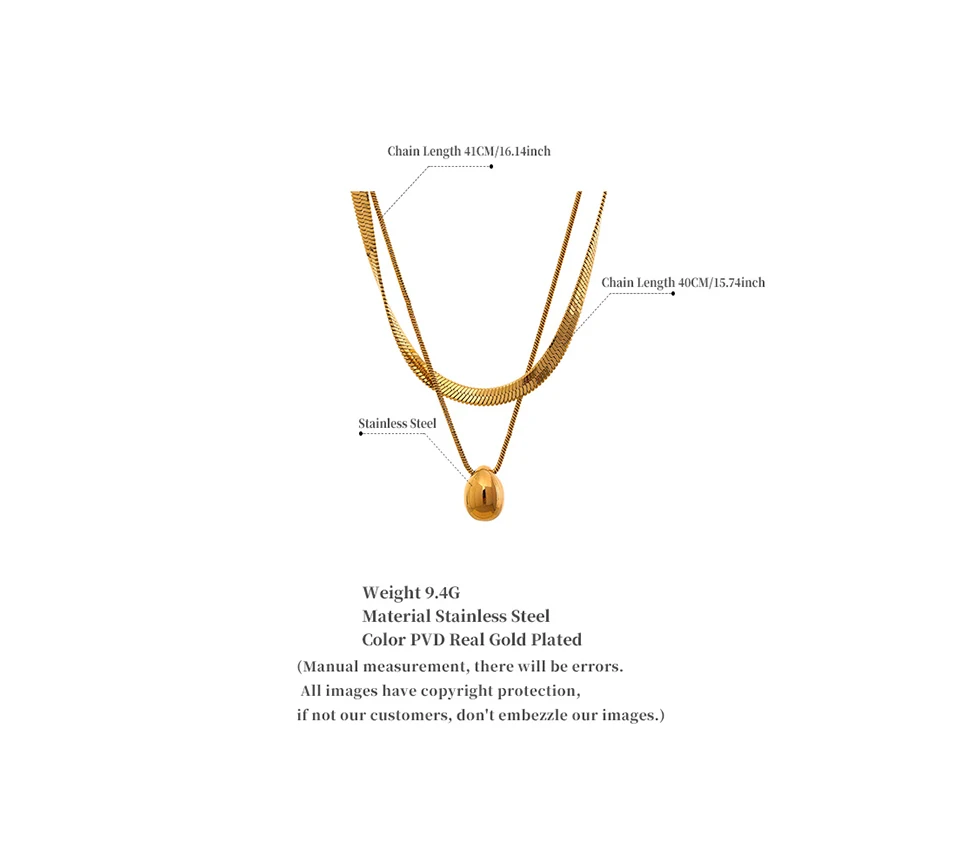 Yhpup Schlangenkette, doppellagiger Edelstahl, Wassertropfen-Anhänger, Halskette für Damen, Statement-Schmuck aus 18 Karat Gold, wasserdicht – Detail 6