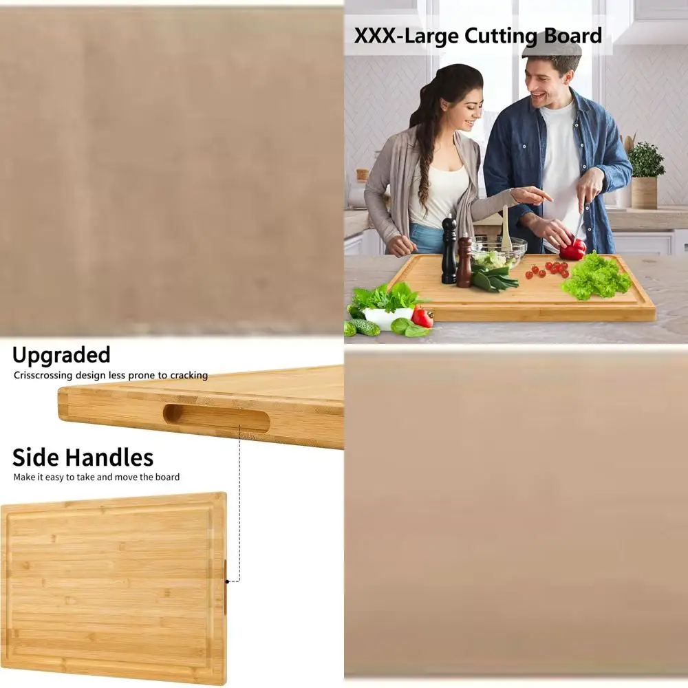 

Гигантская бамбуковая разделочная доска 24x16 — мясной блок XL для кухонного приготовления с ручкой и пазом для сока