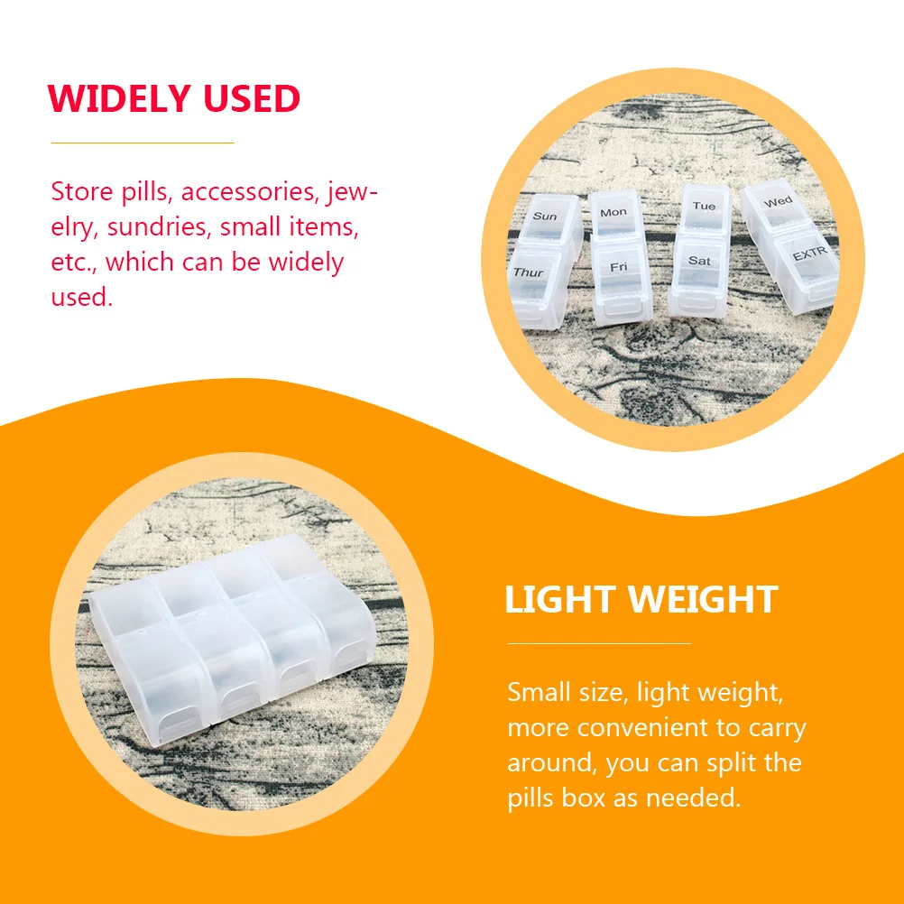 

2 шт. еженедельная коробка для таблеток, съемный органайзер с 8 сетками, портативный контейнер для витаминов, небольшой чехол с отделениями для хранения в путешествиях