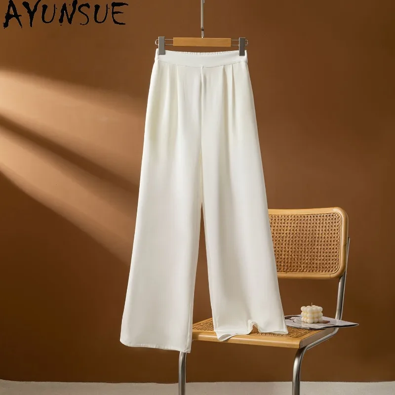 

AYUNSUE 93% Silk Women's Pants Solid Casual Straight-leg Pants for Women Elegant Commuting Summer Pants Woman Clothes Ropa Mujer