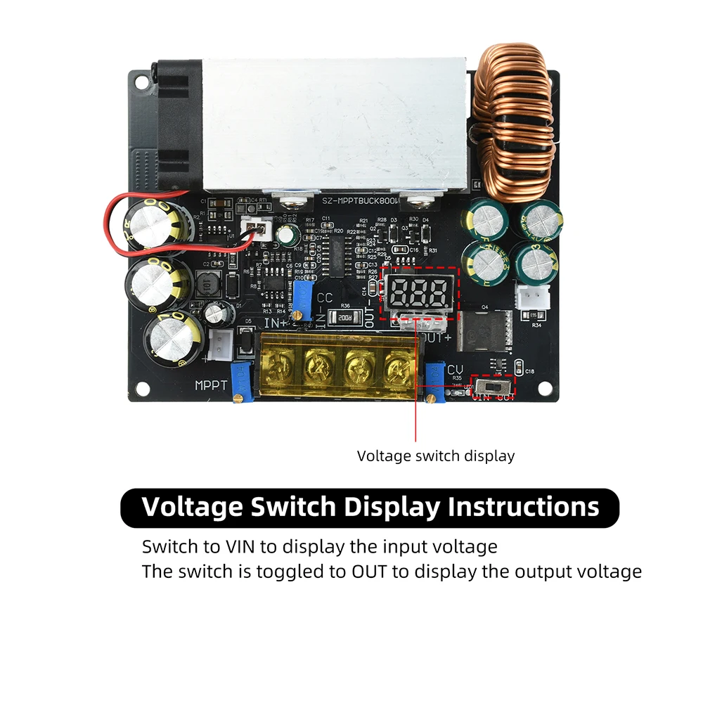 800W Buck Converter + Voltmeter 0-25A Adjustable 18-90V TO 2-60V MPPT Solar Charge Buck Converter DC-DC Step-Down Power Module