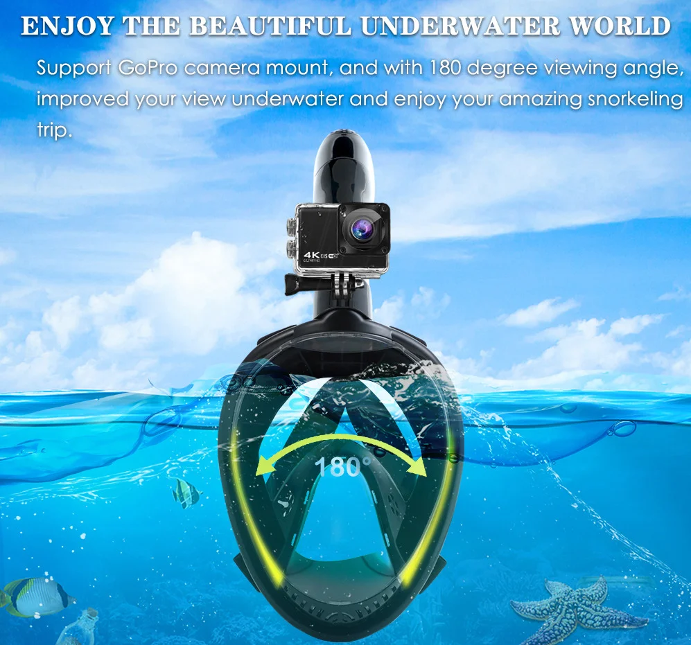 Masker Selam Renang Snorkeling Wajah Penuh Profesional Tampilan Lebar Antikabut Antibocor untuk Anak-anak Dewasa dengan Dudukan Kamera Dapat Dilepas