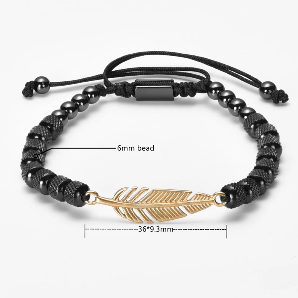 Hot Sale Trend Feather Shape Accessories Handmade Men\'s Beads Bracelet Stainless Steel Bracelet For Special Birthday Present