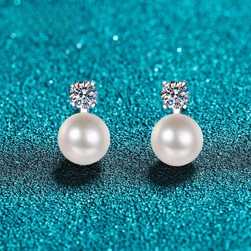 

Single 0.1/0.3 Carat Flawless Moissanite Stud Earrings For Women Real 925 Sterling Silver Jewelry Natural Pearl Earrings