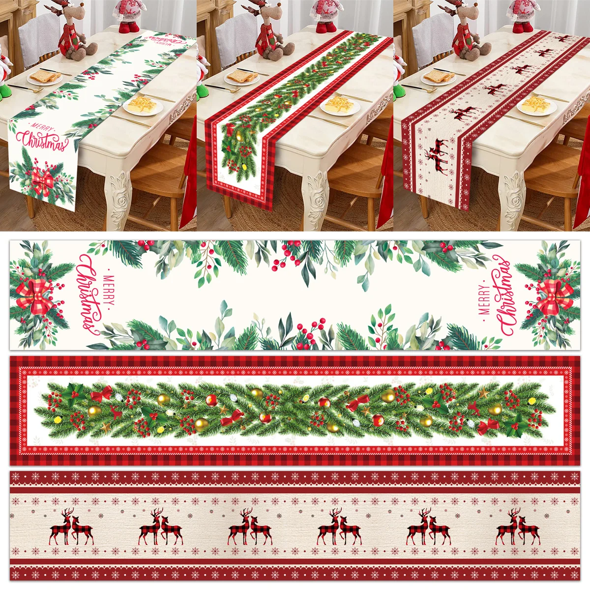 Christmas Table Runner Merry Christmas Decorations For Home 2024 Navidad Noel Xmas Gift Cristmas Tablecloth New Year 2025