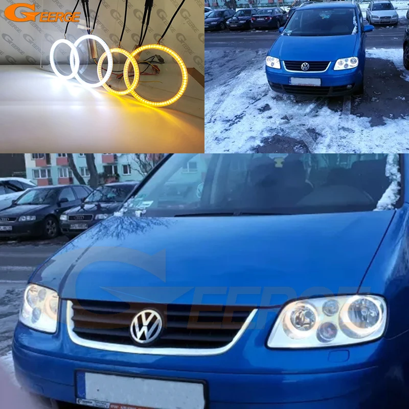 

For Volkswagen VW Touran 1T1 1T2 Caddy III Pre Facelift Ultra Bright DRL Turn Signal SMD LED Angel Eyes Kit Halo Rings
