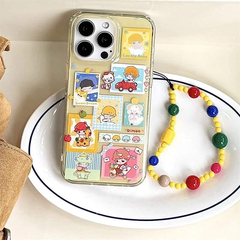 

Funny Cute Cartoon Illustration Phone Case For iPhone 17 Pro 15 14 16 Pro Max Cover with Chain Shockproof Cases For iPhone16