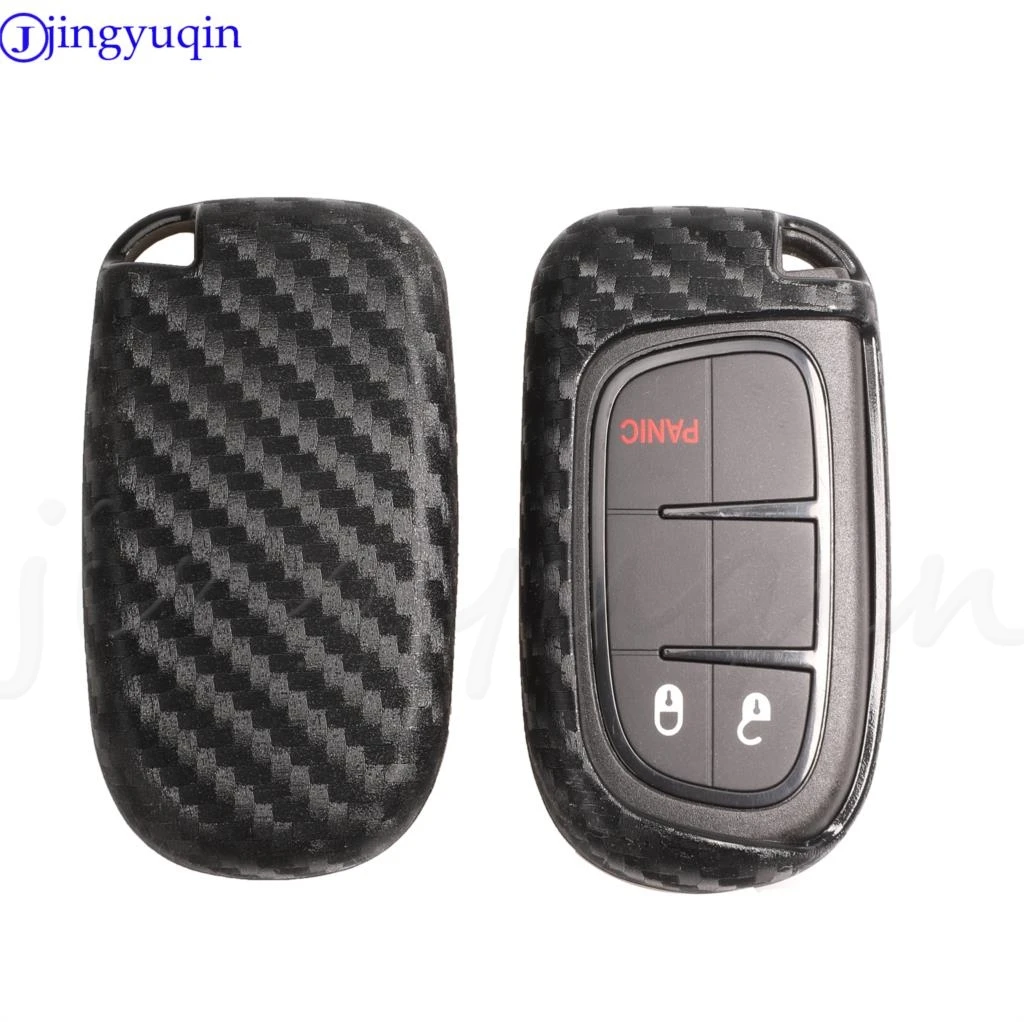 jingyuqin Carbon Silicone Car Key Case For Dodge Journey Charger for Jeep Renegade Grand Cherokee for Chrysler 200 300