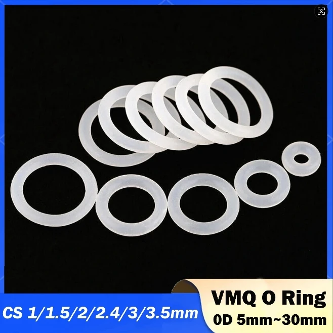 VMQ Insulated Gasket CS 1mm/1.5mm/2mm/2.4mm/3mm/3.5mm OD 5mm ~30mm White Food Grade Silicone O Ring Gasket Waterproof Washer
