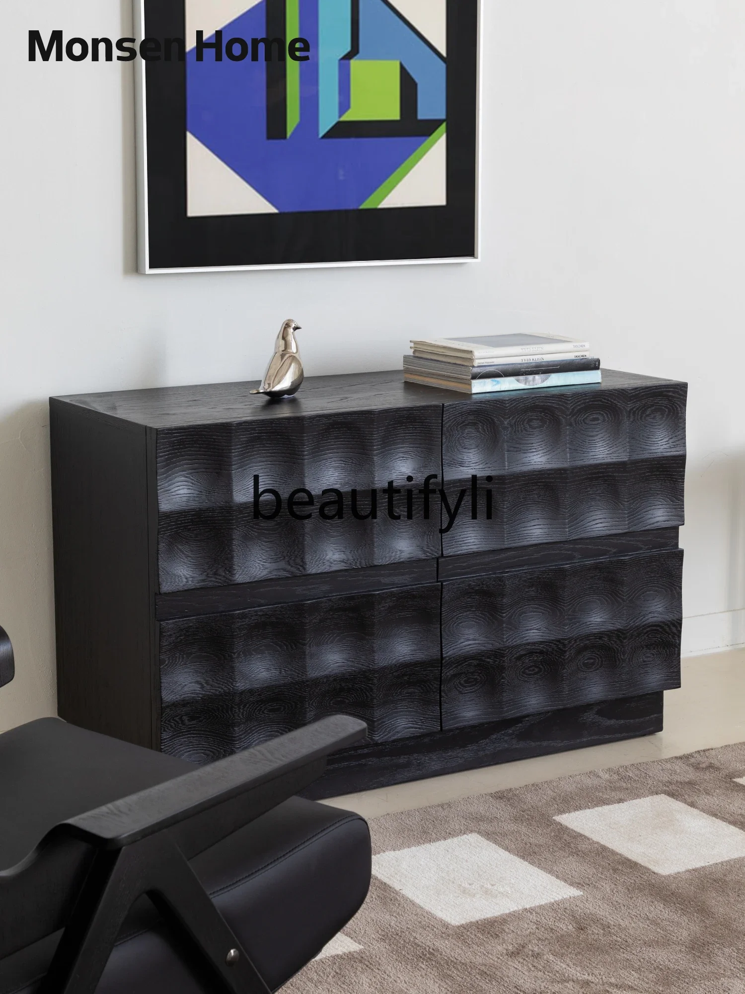 

xz1Home Black Sideboard Cabinet Solid Wood Sofa Side Cabinet Living Room Entrance Storage Cabinet