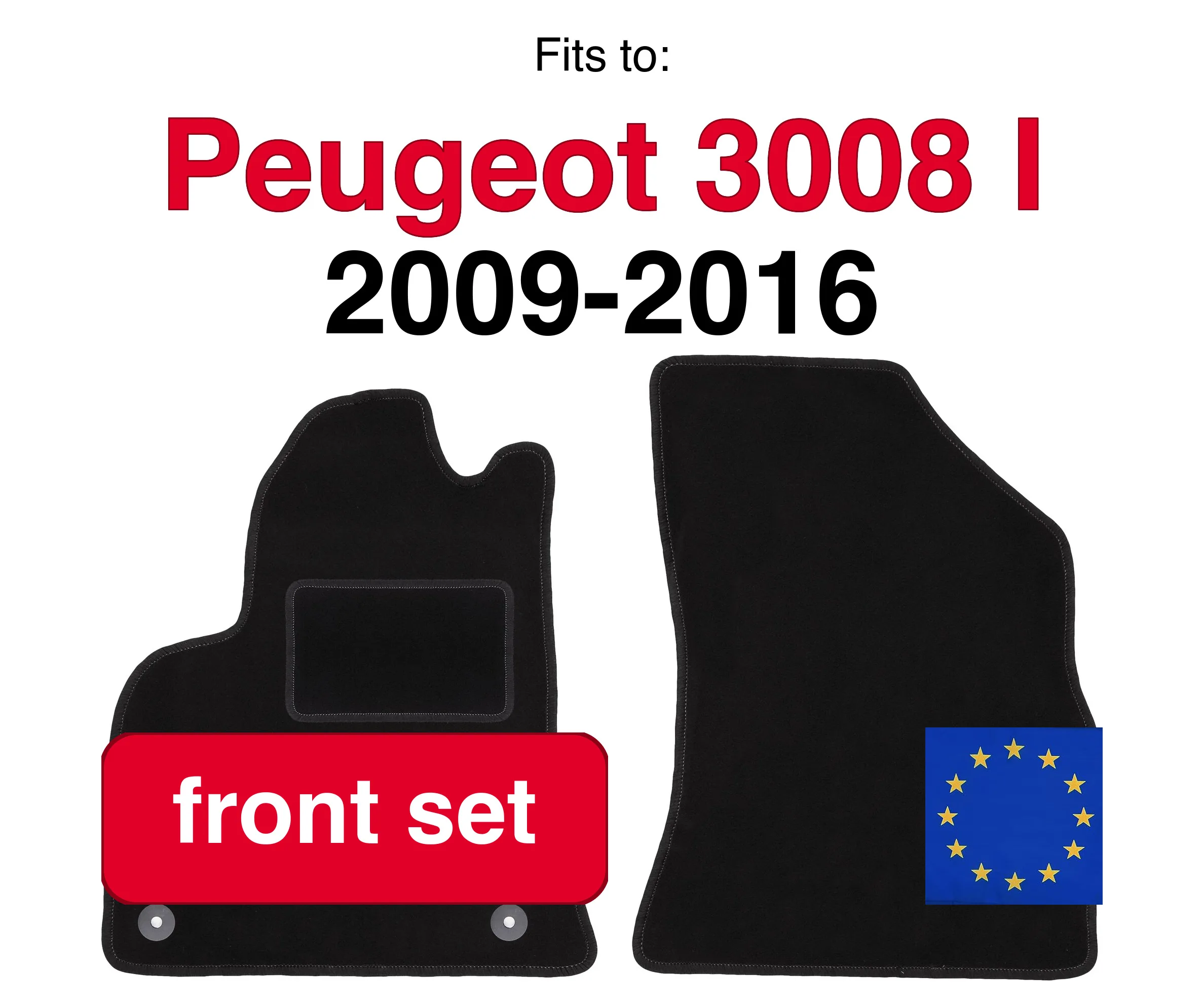 Auto velours vloermatten voor Peugeot 3008 en minivan (2009-2016) - Zwart (2 stuks) set auto vloermatten voor