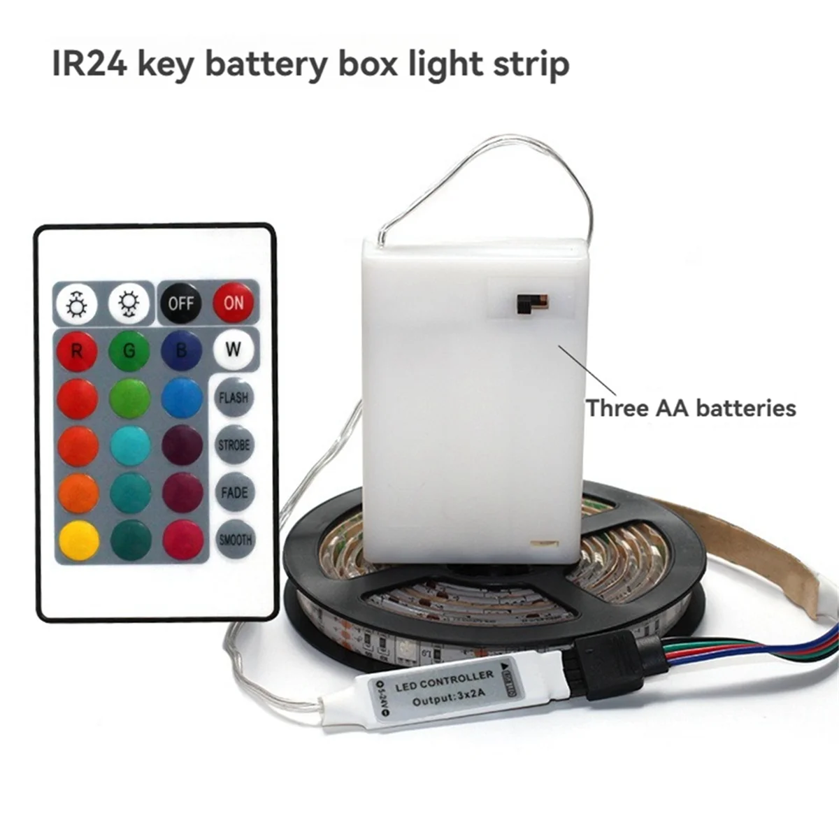 AT59 DC 5V 5050 RGB ストリップ LED ライトバッテリー駆動 Led ストリップ屋内屋外 24key コントロールリモート 5 メートル