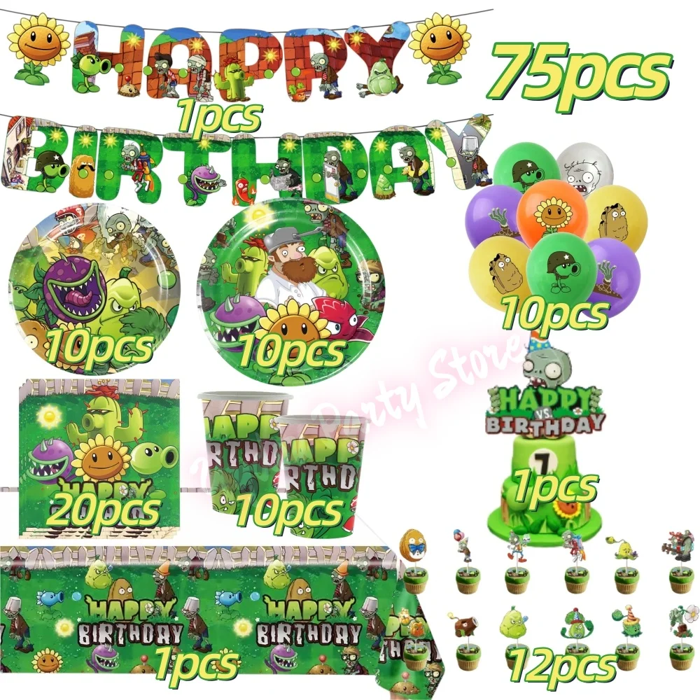 Plants vs. Zombies Birthday Party Decoration Hot Game Happy Birthday Banner Cup Plate Balloons for Kids Favor Gifts Baby Shower view 2
