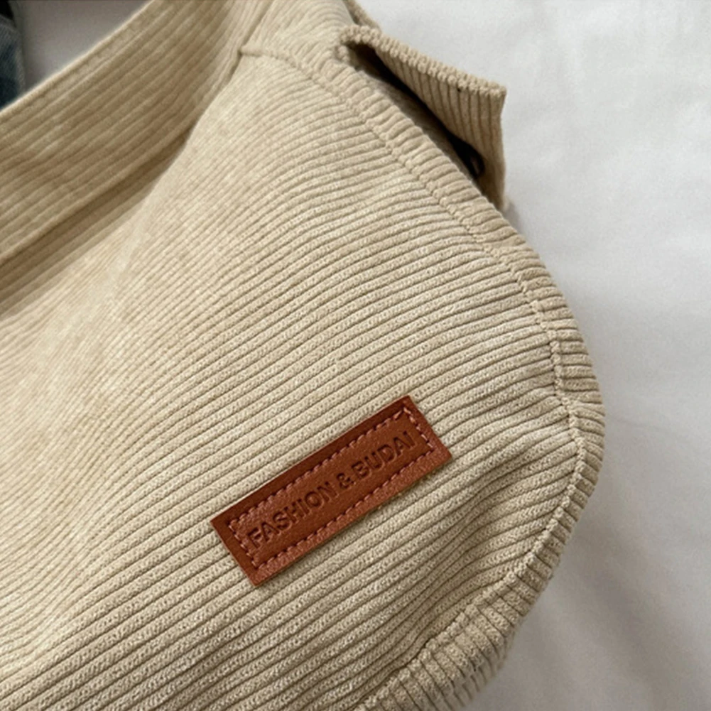 

Women Simple Shopping Bag Large Capacity Daily Crossbody Bag Corduroy Adjustable Strap Solid Color Leisure Travel Outdoor Bag