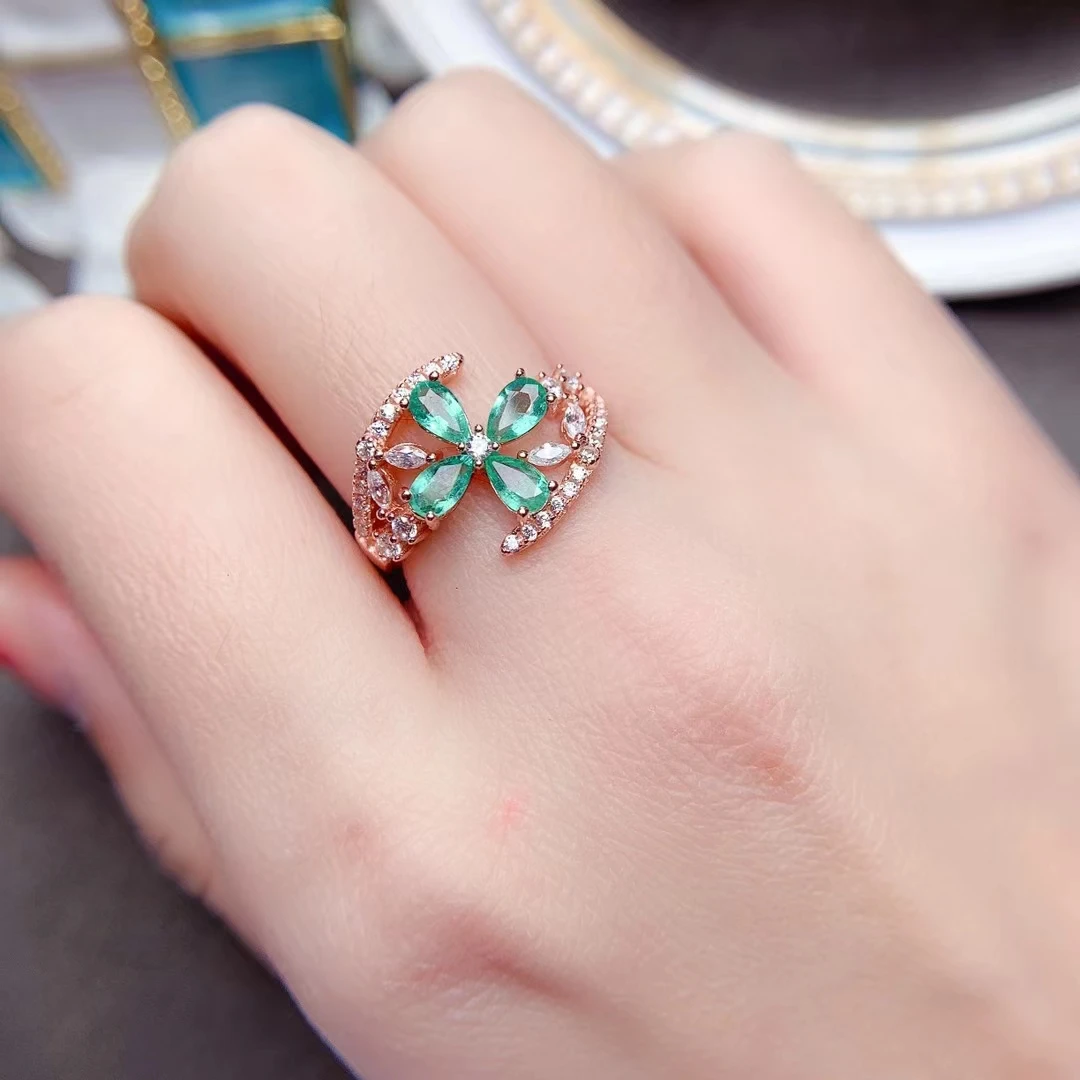 

Design Style Silver Gemstone Ring for Party 3mm*5mm 100% Natural Emerald Silver Ring Solid 925 Silver Emerald Jewelry
