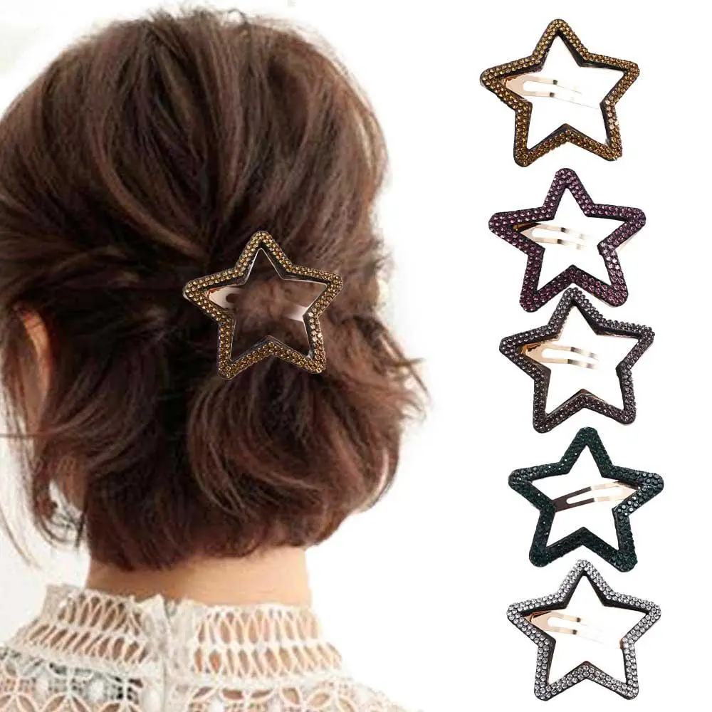 

Rhinestone Star Hair Clips Women Hair Accessories Children BB Clips Y2k Style Sweet Hollow Barrettes