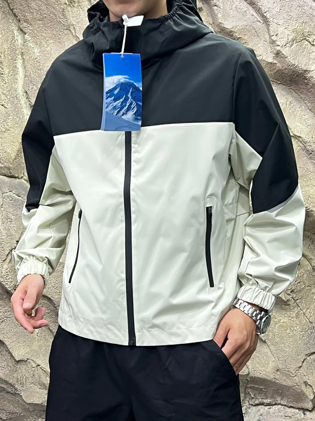 Outdoor Casual Hooded Waterproof Running Jacket Couple's Color Block Fleece Jacket Trendy Long Sleeve Standard Fit Coat