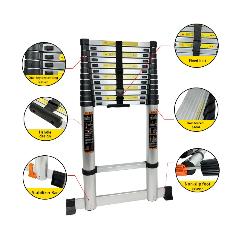 for Adjustable Bamboo telescopic ladder foldable ladders aluminum wall mounted straight Fire Escape Ladder for sale