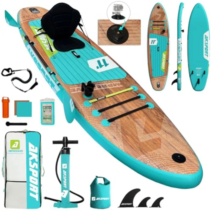 Tabla de paddle surf inflable para adultos y jóvenes, material de PVC, azul, diseño extra ancho de 34 pulgadas con cubierta antideslizante y SU mejorado.