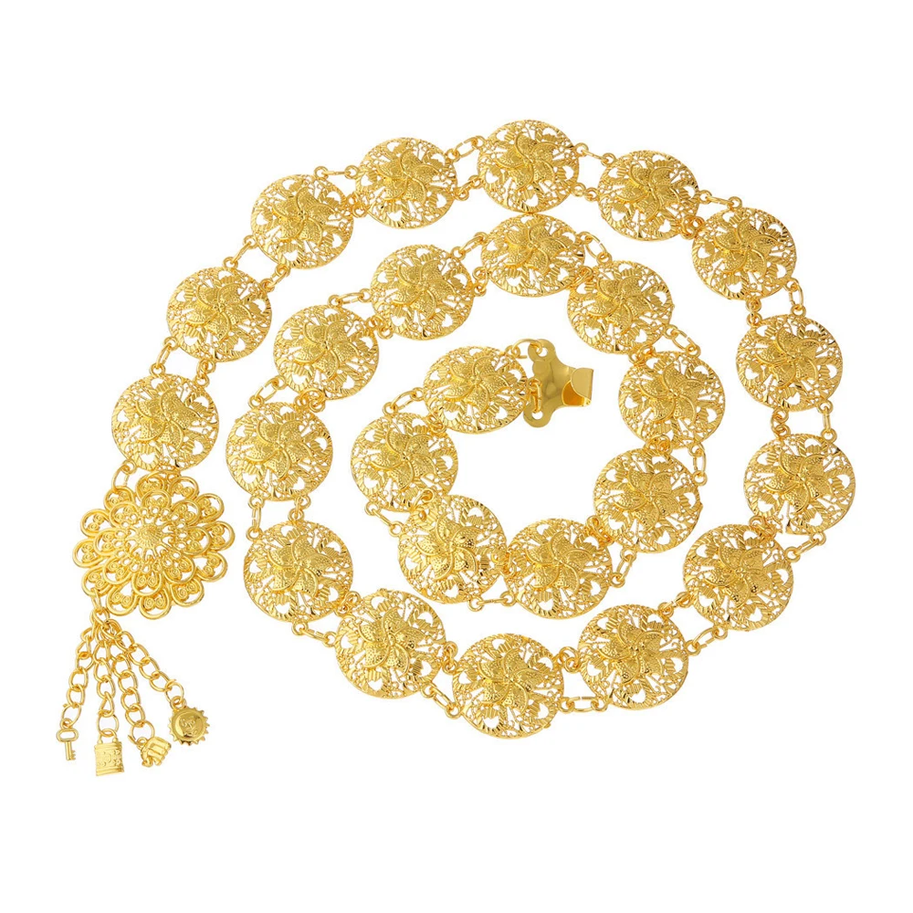 Multi Style Thai Dai Golden Alloy Hollow Flower Waist Belly Chains New Fashion Women\'s Robe Belts Body Jewelry Party Accessories