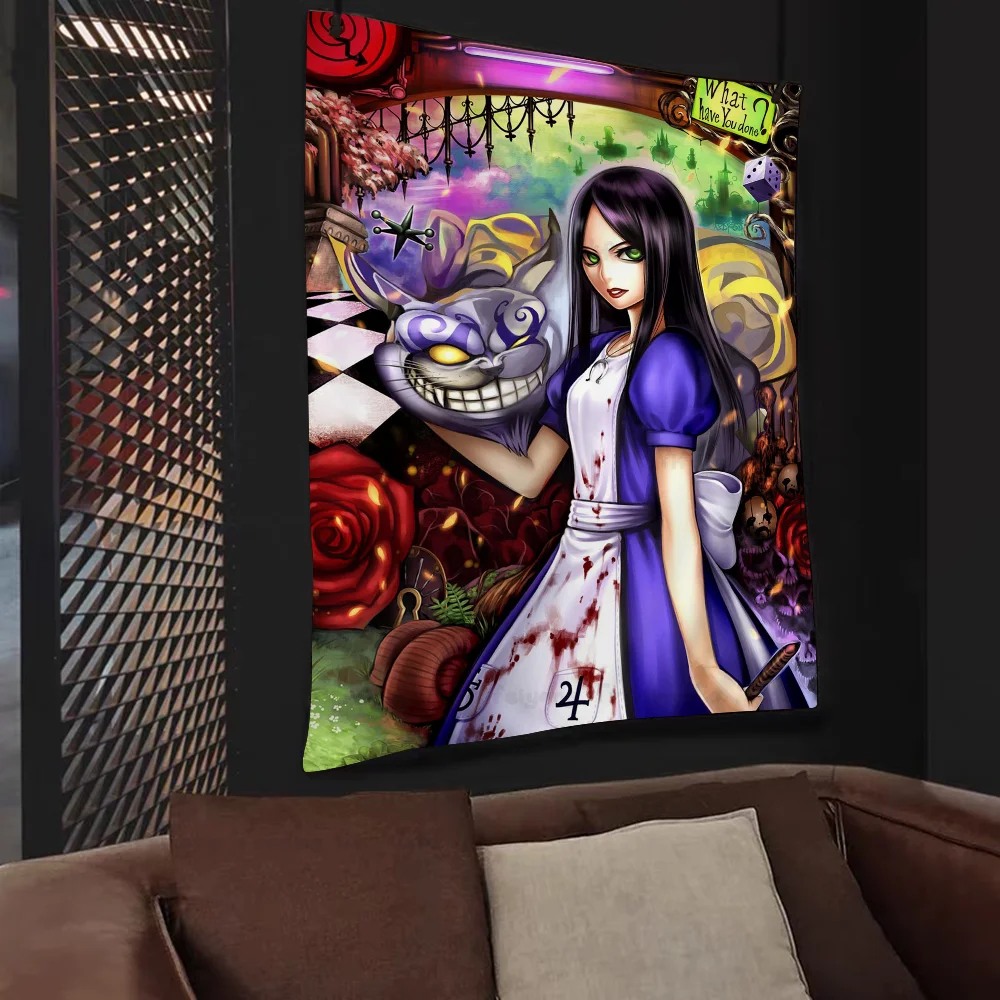 Alice Madness Returns Printed Large Wall Tapestry Indian Buddha Wall Decoration Witchcraft Bohemian Hippie Wall Art Decor