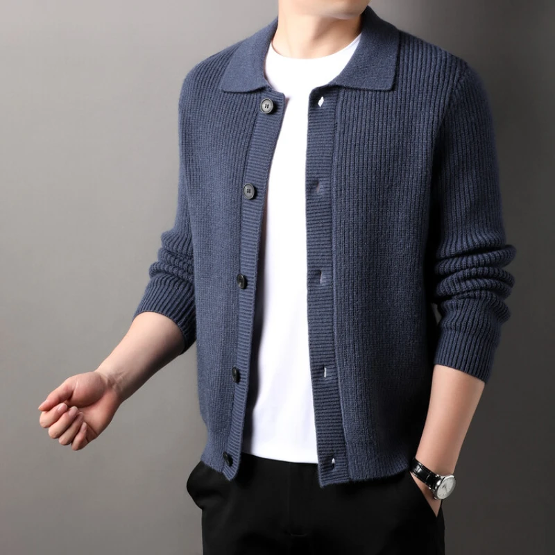 Men's Daily Warm Commuting Lapel Sweater in Autumn and Winter, Casual Jacket, High-quality Men's Knitwear