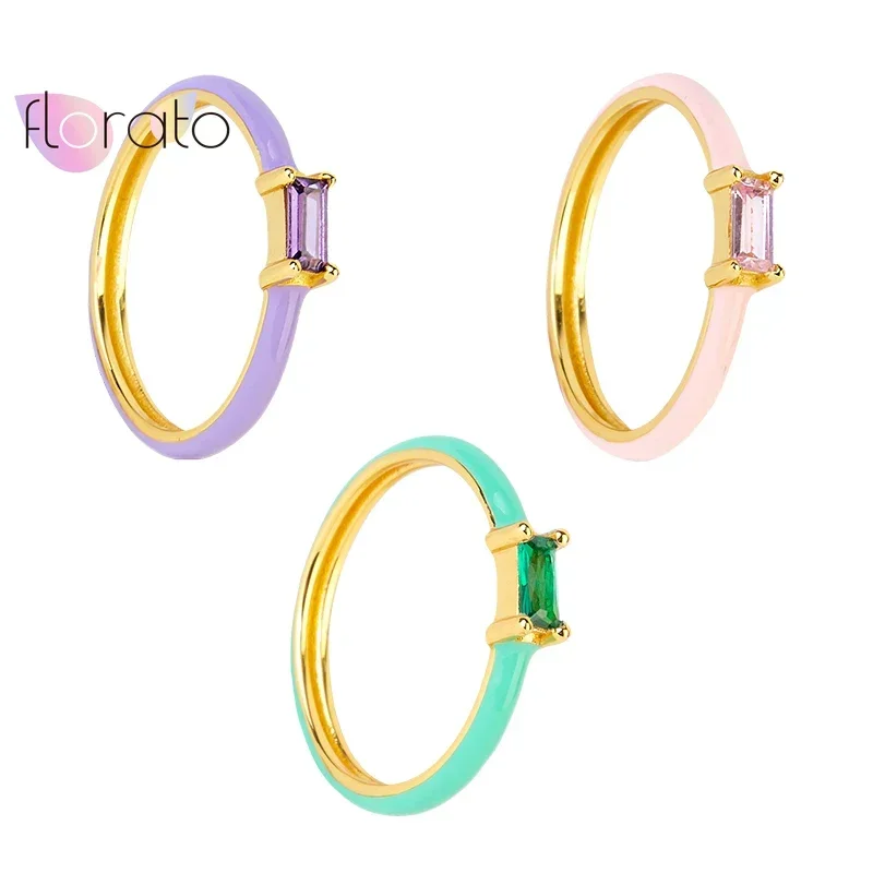 

Classic 4 Claws Design Enamel Rings For Women Bridal Engagement Wedding Rings Candy Color Cubic Zirconia Ring Female Jewelry