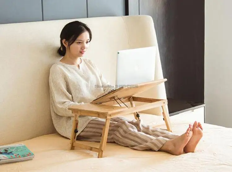 folding lifting desk bed side small table study  breakfast table Bamboo foldable laptop table small table