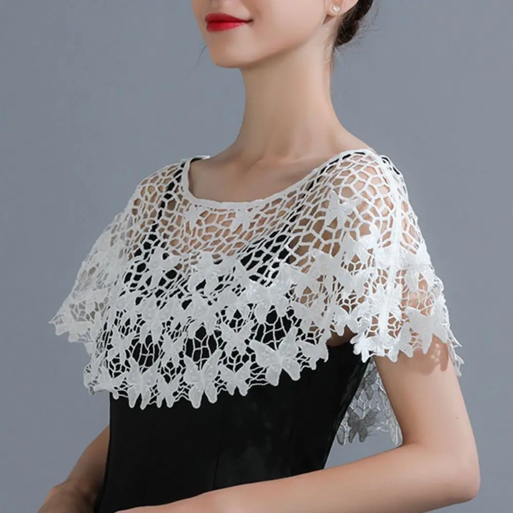 Einfache dünne aushöhlen häkeln Schal weiß Mantel Spitze Schal Wraps Cape Bluse Schultern gefälschte Kragen Frauen