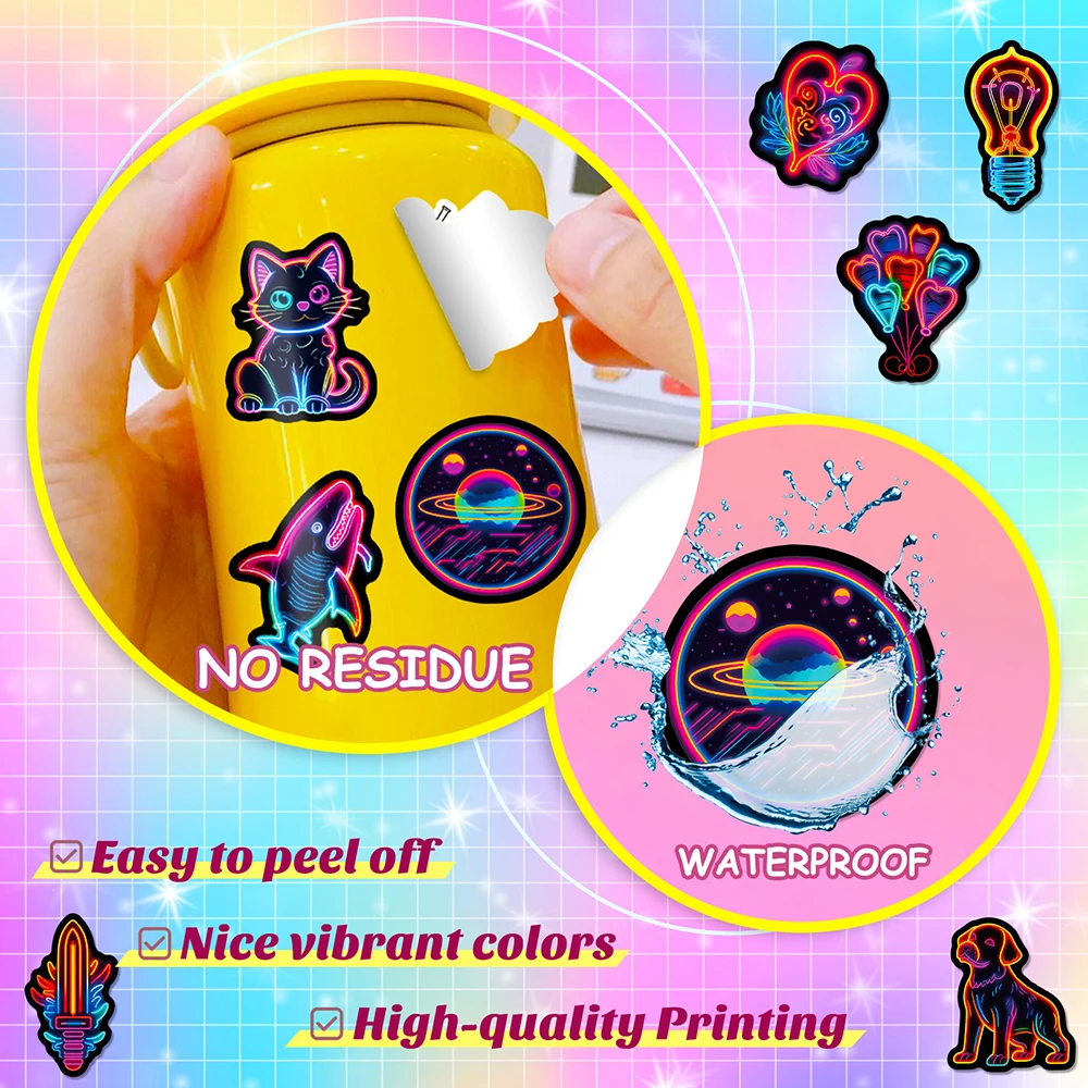 Mix Cute Neon Light Girl Cartoon Adesivos, Telefone, Bagagem, Laptop, Carro, Skate, Decorativo, Etiqueta Graffiti, 10 pcs, 30 pcs, 50pcs