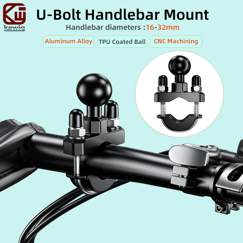 Kewig C5 U-Bolt Handlebar Mount 25mm TPU Coated Ball 16-32mm Handlebar Aluminum Alloy Base Fit M26S Phone holder