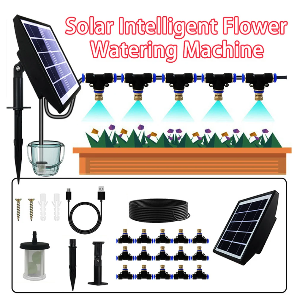 Solar Misting System Plants Watering Irrigation Kit 10/15pcs Brass Nozzle for Garden Supported Automatic Watering Device