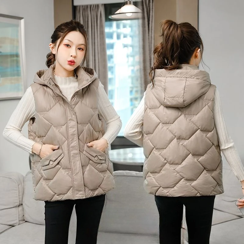 Chaleco de algodón de invierno para mujer, chaqueta informal elegante con forro de piel sintética gruesa para niñas, estudiantes universitarios, sin plumón Real