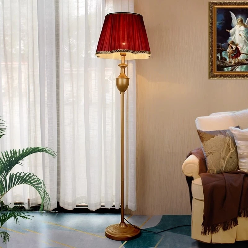 

European floor lamp living room American country floor lamp vertical study bedroom bedside Chinese burgundy brown bronze