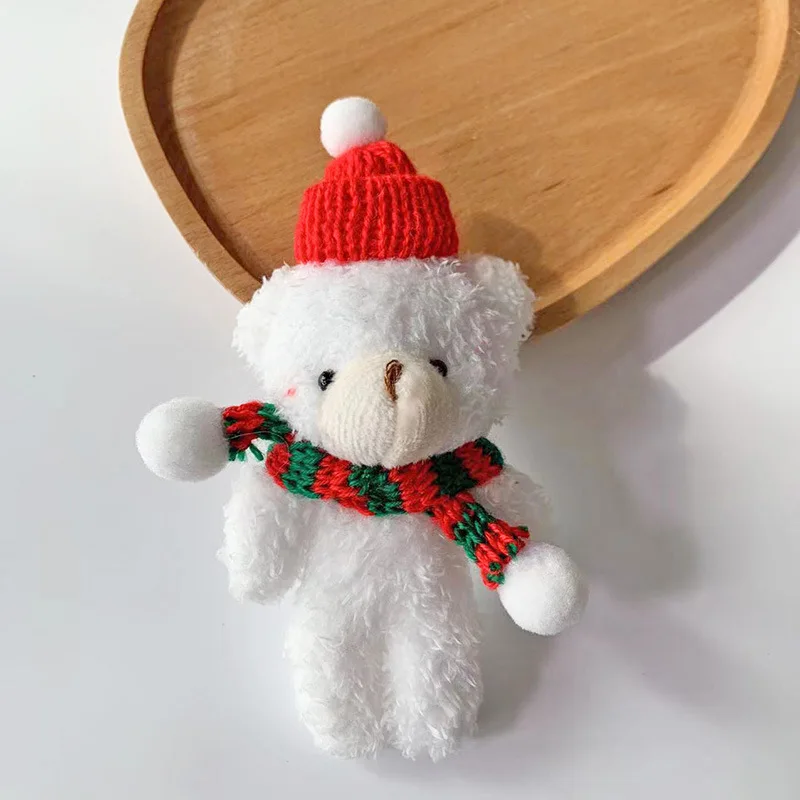 Christmas Bear Plush Dolls 13cm Cute Animal Teddy Bear Stuffed Toys Kawaii Bag Pendant Keychain Christmas Tree Pendant Girl Gift