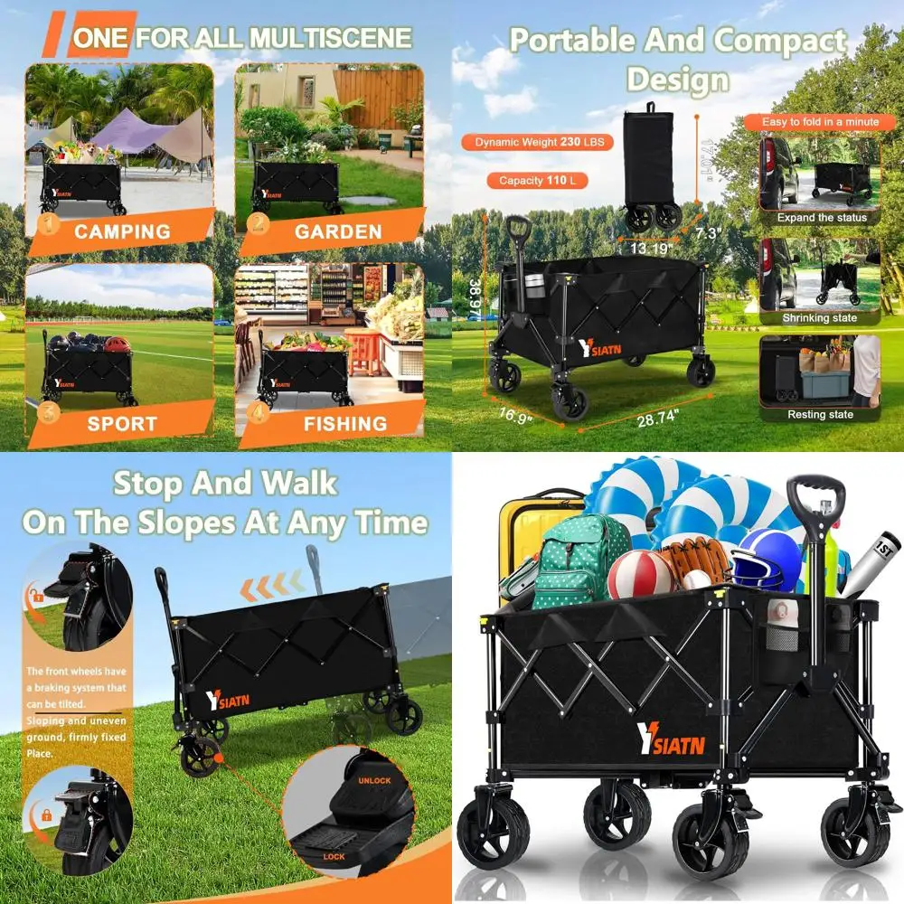 

Вездеходная складная тележка с большим объемом 110 л для активного отдыха, пляжа, шопинга и кемпинга, черная