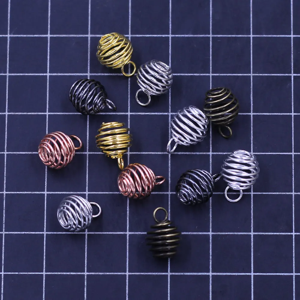 50Pcs Pendants Beads Cages Spring Spiral Lantern Mixed For Charm Necklaces Jewelry DIY Finding 9mm