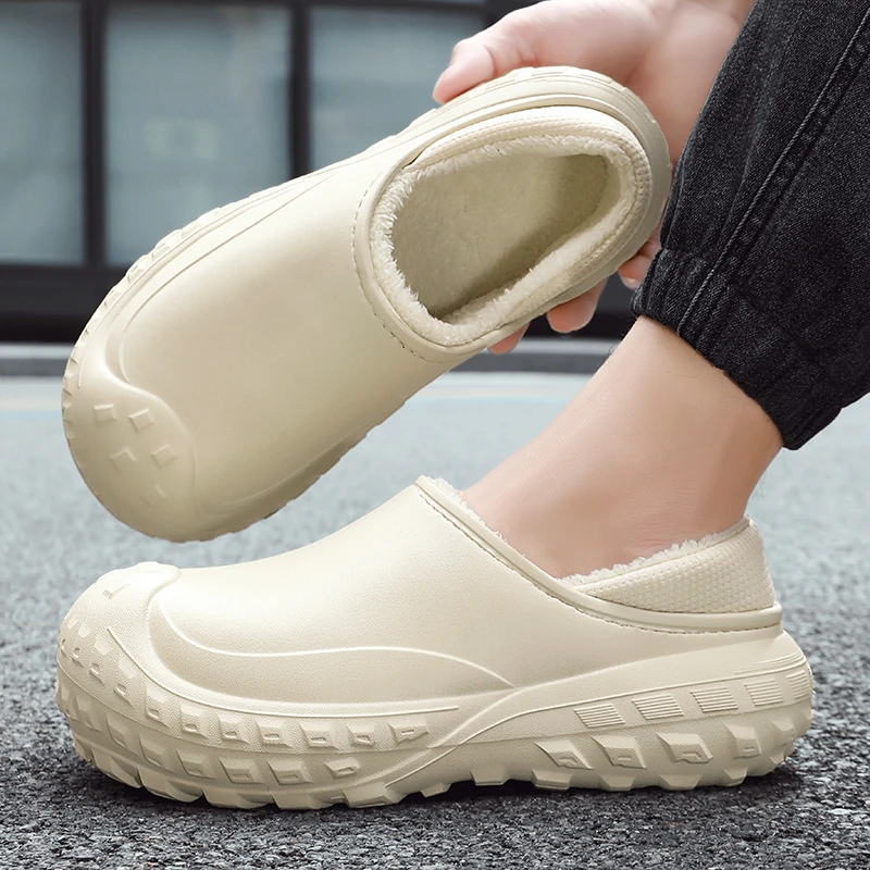 

New Fashion Cotton Slippers Men Winter Warm Home Cotton Shoes Waterproof Garden Shoes Indoor Slip on Concise Shoes